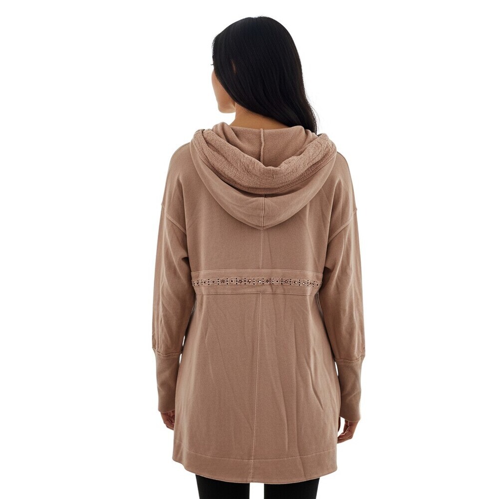 Free People Studio City Cardigan Rose Oversized Size Small Hooded Tie Waist - Picture 2 of 9